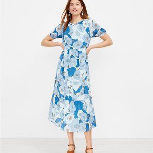 LOFT Poppy Puff Sleeve Tiered Midi Dress